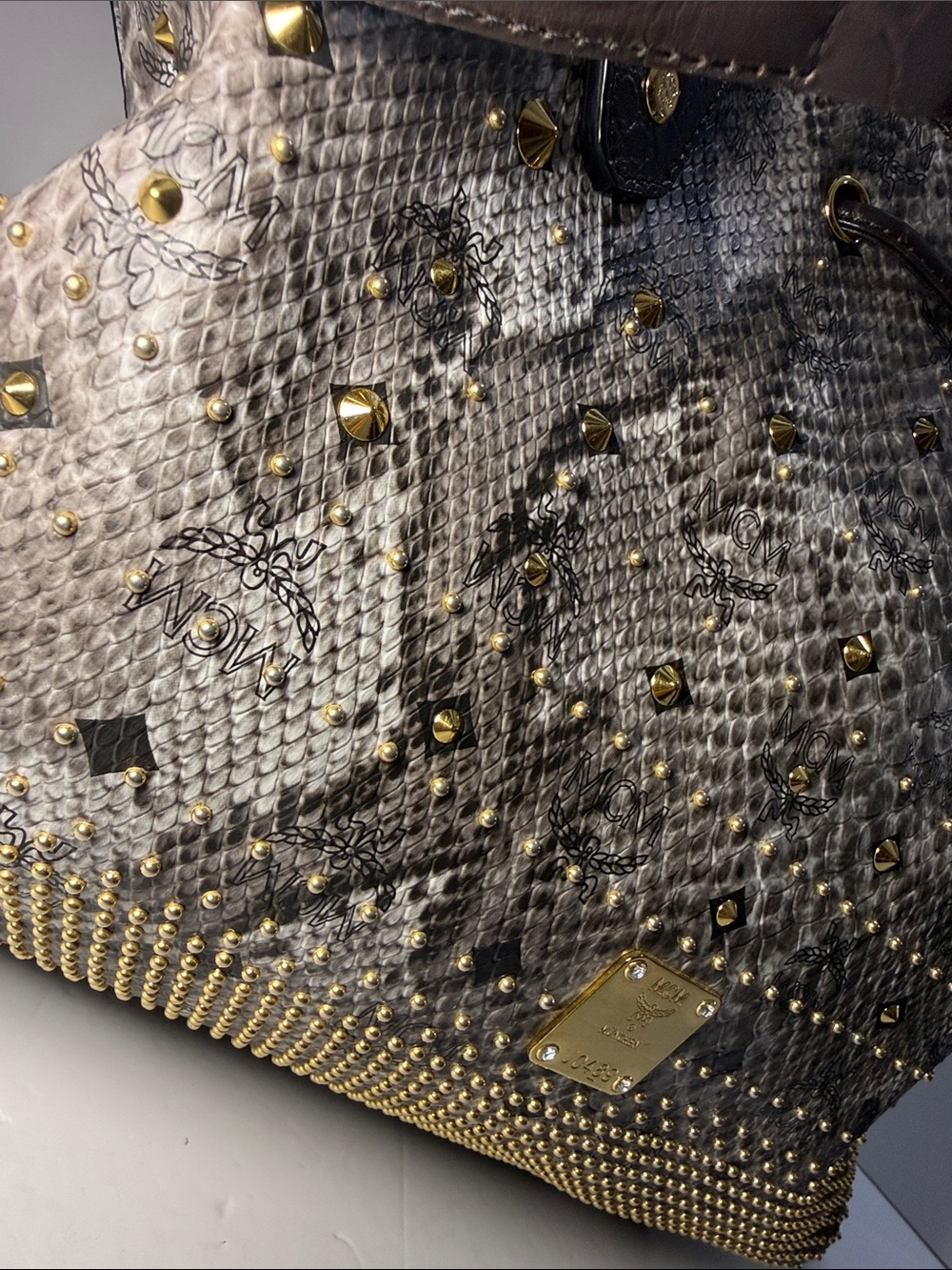 MCM Visetos Python Print Studded Shopper Tote - Picture 6 of 16